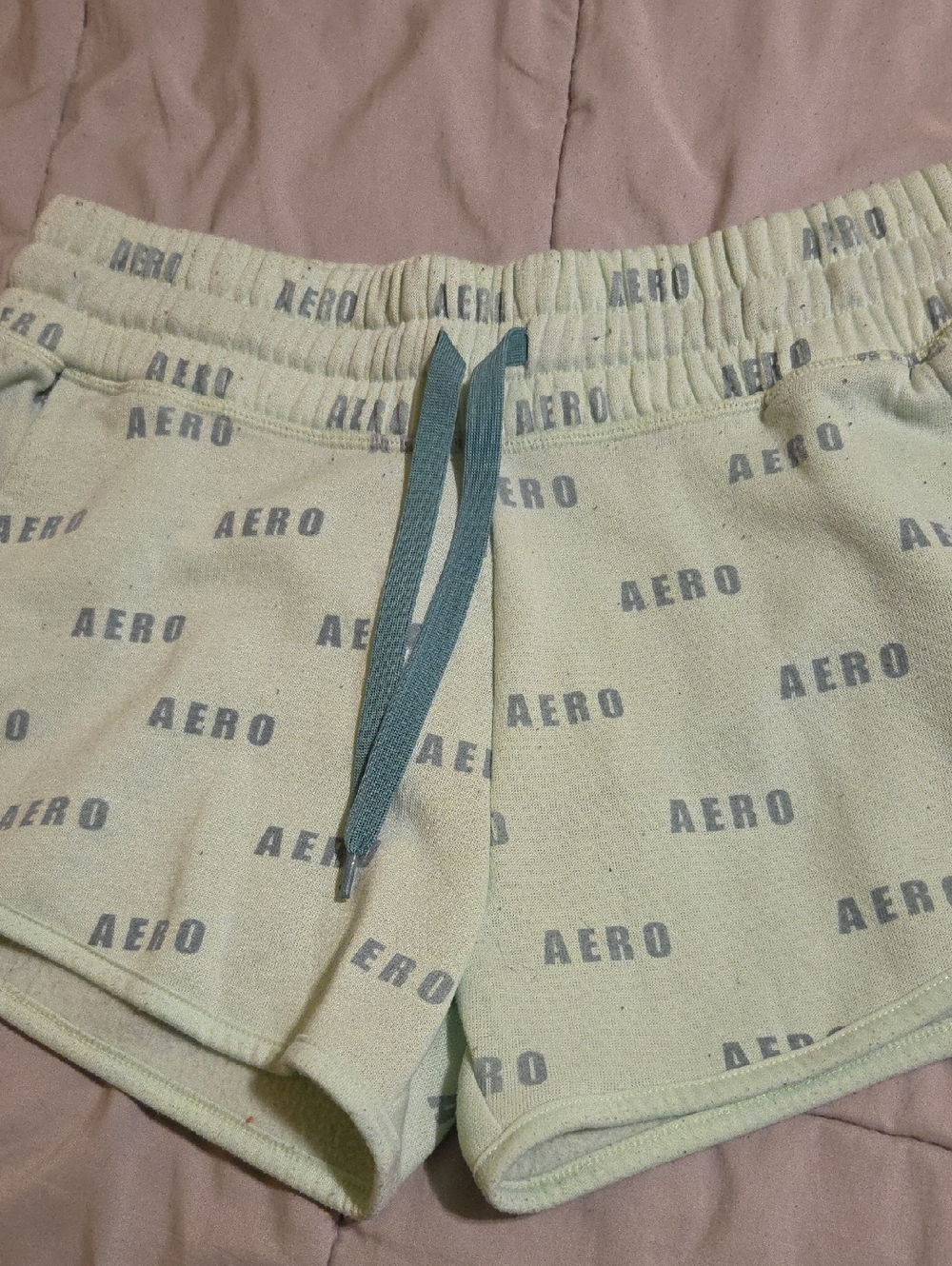 Aeropostale Mint Green Logo-Print Athletic Shorts with Teal Drawstring